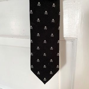 NWT Jcrew Factory Silk Skinny Tie Skull Pattern, Black